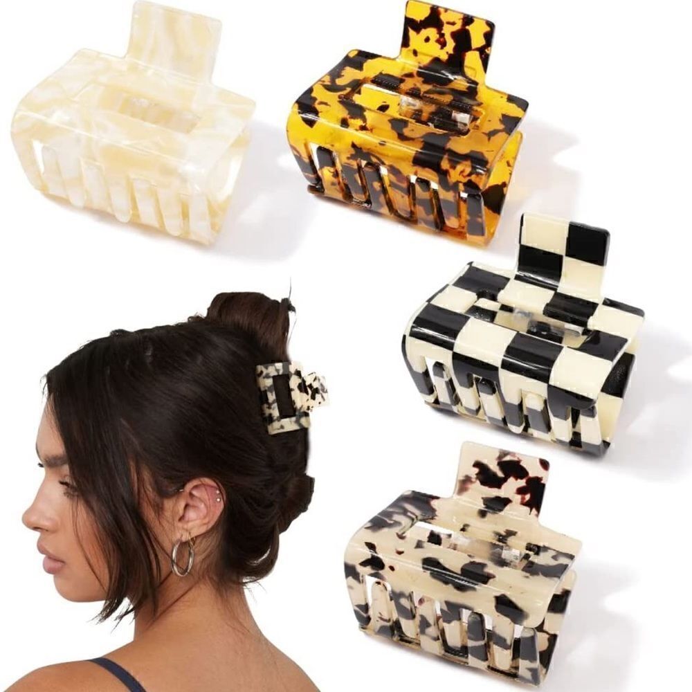 New tortoise and checkered hair clips set of 4